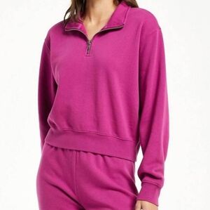 Z Supply Magenta 1/4 Zip Long Sleeve Sweatshirt Hot Fushia